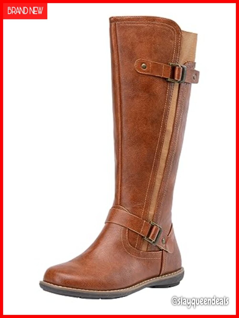 Women's Knee High Riding Boots Faux Leather Side Zip Flat Heel